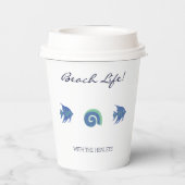 Chique blauw en wit vis en schelpen Beach House Papieren Bekers (Achterkant)