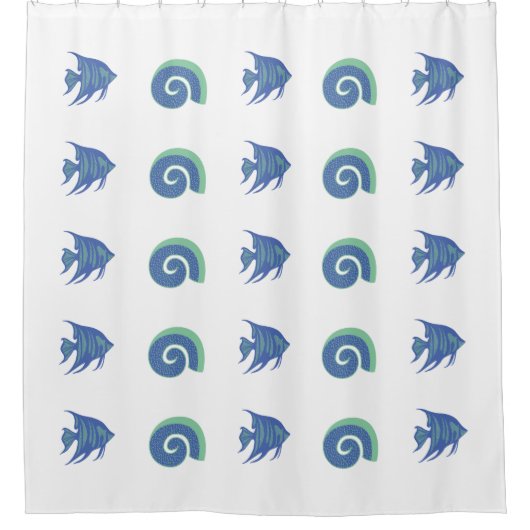 Chique blauw en wit vis Shell Beach House Douchegordijn (Voorkant)