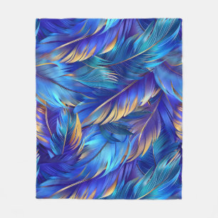 Chique blauw gouden veren patroon fleece deken
