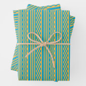 Chique blauw 'n geel inpakpapier flat sheet set (In situ)