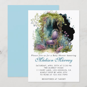 Chique Blauw & Paarse Bloemen Tuin Stoel Baby show Kaart