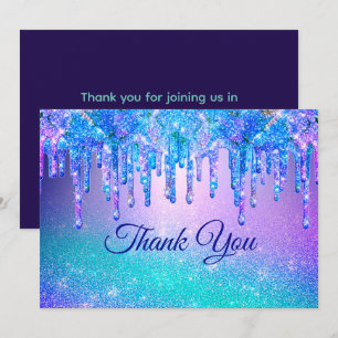 Chique blauw paarse ombre druppelende glitters bedankkaart