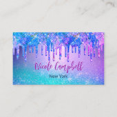 Chique blauw paarse ombre glitter druppels visitekaartje (Voorkant)