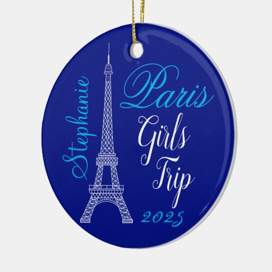 Chique blauw Paris Eiffel Tower Girls Trip Keramisch Ornament (Links)