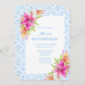 Chique Blauw Portugees Azulejo Mozaïek Lily Verjaa Kaart (Voorkant / Achterkant)