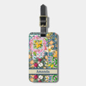 Chique blauw roze siciliaanse citrus bloemige tege bagagelabel (Voorkant verticaal)