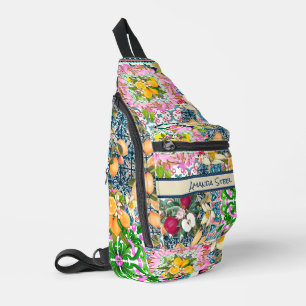 Chique blauw roze siciliaanse citrus bloemige tege sling bag