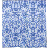 Chique Blauw toile de jouy monogram Douchegordijn (Voorkant)