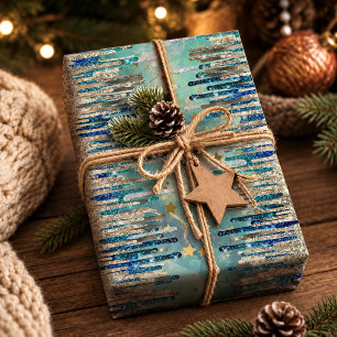 Chique blauw, turquoise en goud cadeaupapier