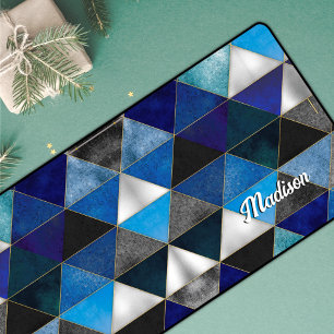 Chique blauw turquoise grijs geometrisch bureaumat