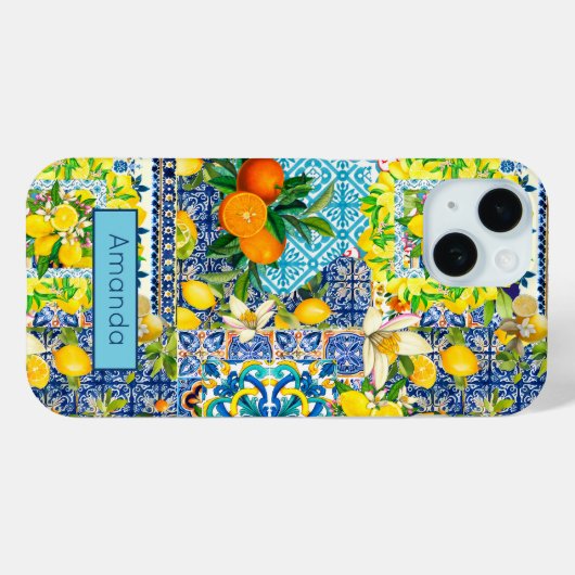 Chique blauw turquoise siciliaanse citrus bloemige Case-Mate iPhone case (Achterkant (horizontaal))