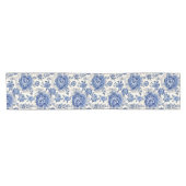 Chique Blauw wit bloemenchinoiserie toile monogram Korte Tafelloper (Horizontaal)