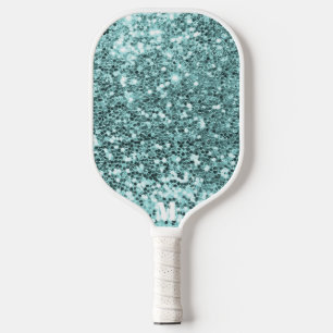 Chique Blauw Wit Glitterij Sparkles Modern Monogra Pickleball Paddle