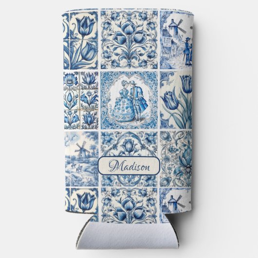 Chique Blauw wit toile de jouy Poppen en bloemen (Achterkant)