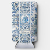 Chique Blauw wit toile de jouy Poppen en bloemen (Voorkant)