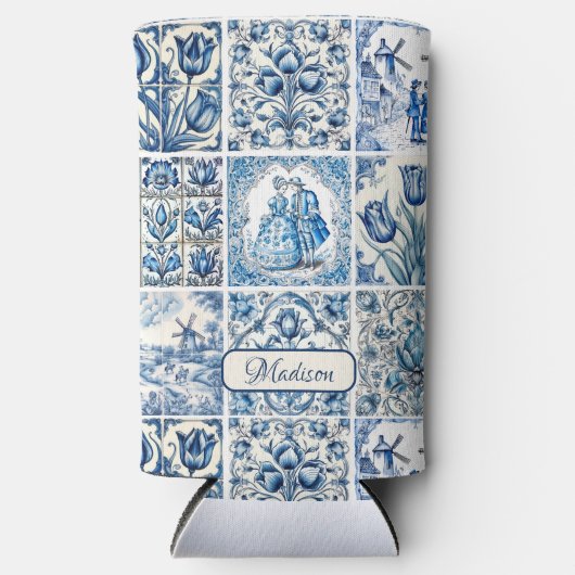 Chique Blauw wit toile de jouy Poppen en bloemen (Voorkant)