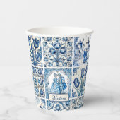 Chique Blauw wit toile de jouy Poppen en bloemen Papieren Bekers (Voorkant)