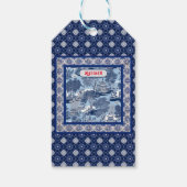 Chique Blauw wit wilg chinoiserie toile monogram Cadeaulabel (Achterkant)