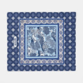 Chique Blauw wit wilg chinoiserie toile monogram Fleece Deken (Voorkant (Horizontaal))