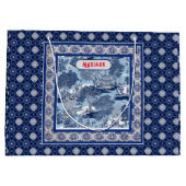 Chique Blauw wit wilg chinoiserie toile monogram Groot Cadeauzakje (Achterkant)