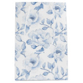 Chique Blauw Witte Bloemige Bruidsfeest Huwelijk Medium Cadeauzakje (Voorkant)