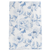 Chique Blauw Witte Bloemige Bruidsfeest Huwelijk Medium Cadeauzakje (Achterkant)