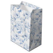 Chique Blauw Witte Bloemige Bruidsfeest Huwelijk Medium Cadeauzakje (Achterkant Gekanteld)