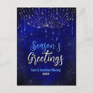 Chique blauw zilver glitter kerstverlichting nieuw briefkaart