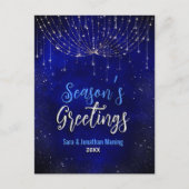 Chique blauw zilver glitter kerstverlichting nieuw briefkaart (Voorkant)