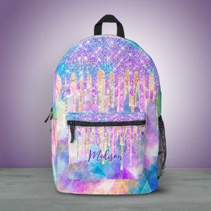 Chique blauwe aqua eenhoorn druipende glitters mon bedrukte rugzak