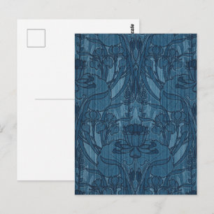 Chique Blauwe Art Nouveau Iris Botanisch Patroon Briefkaart