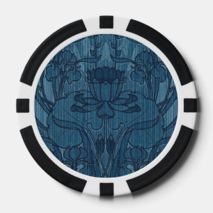 Chique Blauwe Art Nouveau Iris Botanisch Patroon Poker Chips