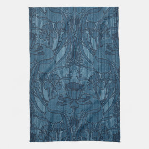 Chique Blauwe Art Nouveau Iris Botanisch Patroon Theedoek
