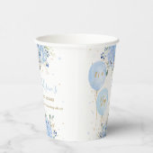 Chique Blauwe Ballonnen Blauw Bloemen Jongen Baby Papieren Bekers (Rechts)