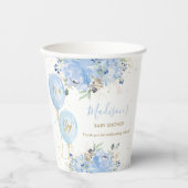 Chique Blauwe Ballonnen Blauw Bloemen Jongen Baby Papieren Bekers (Voorkant)