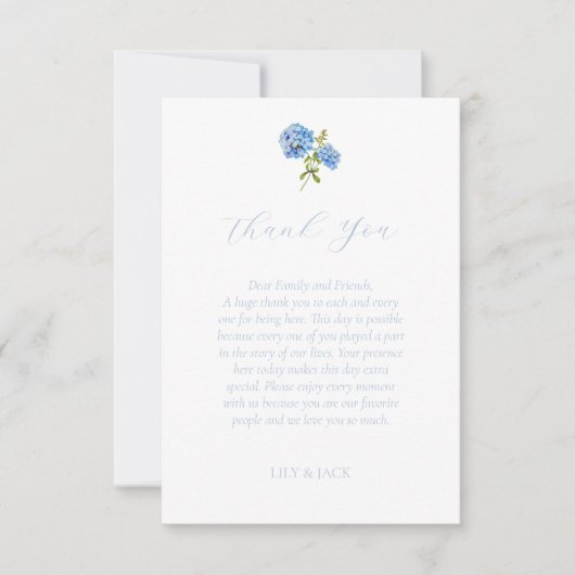 Chique blauwe Hydrangea bruiloft dank u kaart (Voorkant)