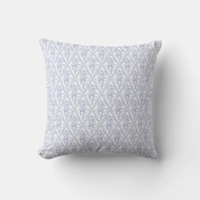 Chique Blauwe Maagdenpalm Bloem Diamant Patroon Kussen (Voorkant)