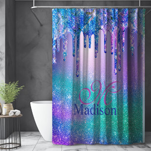 Chique blauwe paarse ombre glitterdruppels monogra fleece deken