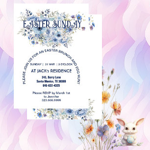 Chique Blauwe Pastel Bloemen Paaszondag Party Kaart