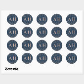 Chique blauwe & roze gouden monogram bruiloft ronde sticker (Vel)