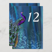 Chique blauwe satijnen uitziende huwelijks tafel n kaart (Voorkant / Achterkant)