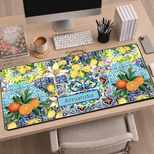 Chique blauwe turquoise Siciliaanse citrus bloemte Bureaumat