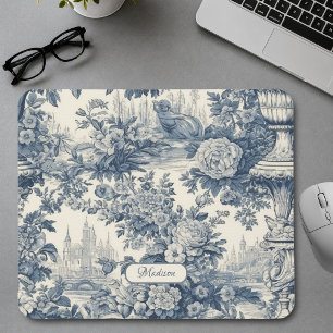 Chique Blauwe Vintage Toile de Jouy Monogram Muismat