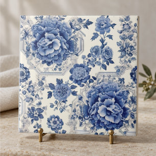 Chique blauwe witte bloem chinoiserie toile monogr tegeltje