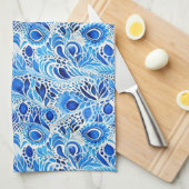 Chique blauwe witte pauwveren bruidsdouche theedoek (Quarter Fold)