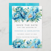 Chique Blauwgroen Blauwe Pioen Bloem Sla de datum Kaart (Voorkant / Achterkant)