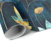 Chique blauwgroen chrysant cadeaupapier (Rol Hoek)