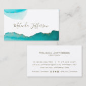 Chique Blauwgroen en gouden Abstracte Inktkunst Visitekaartje (Voorkant / Achterkant)