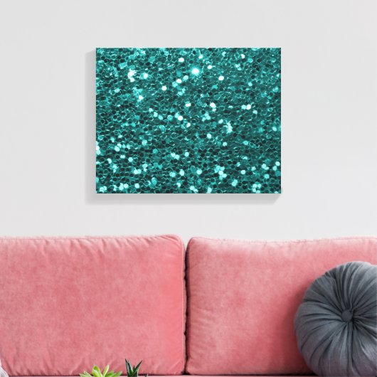 Chique Blauwgroen Faux Glitter Canvas Afdruk (Insitu (Woonkamer))