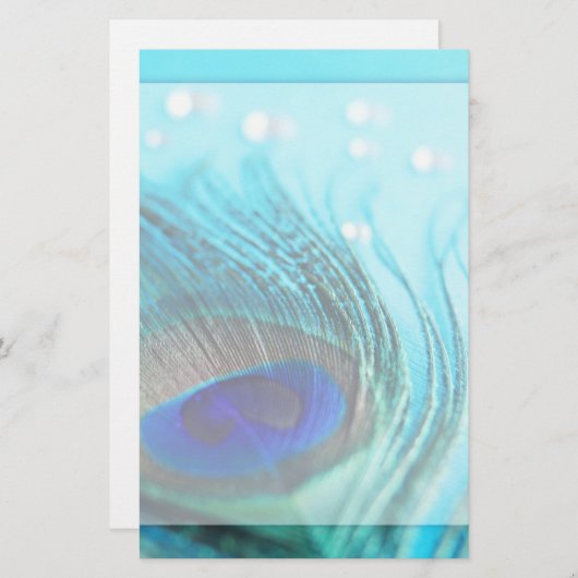 Chique Blauwgroen Pauw Juwelen Briefpapier (Voorkant / Achterkant)